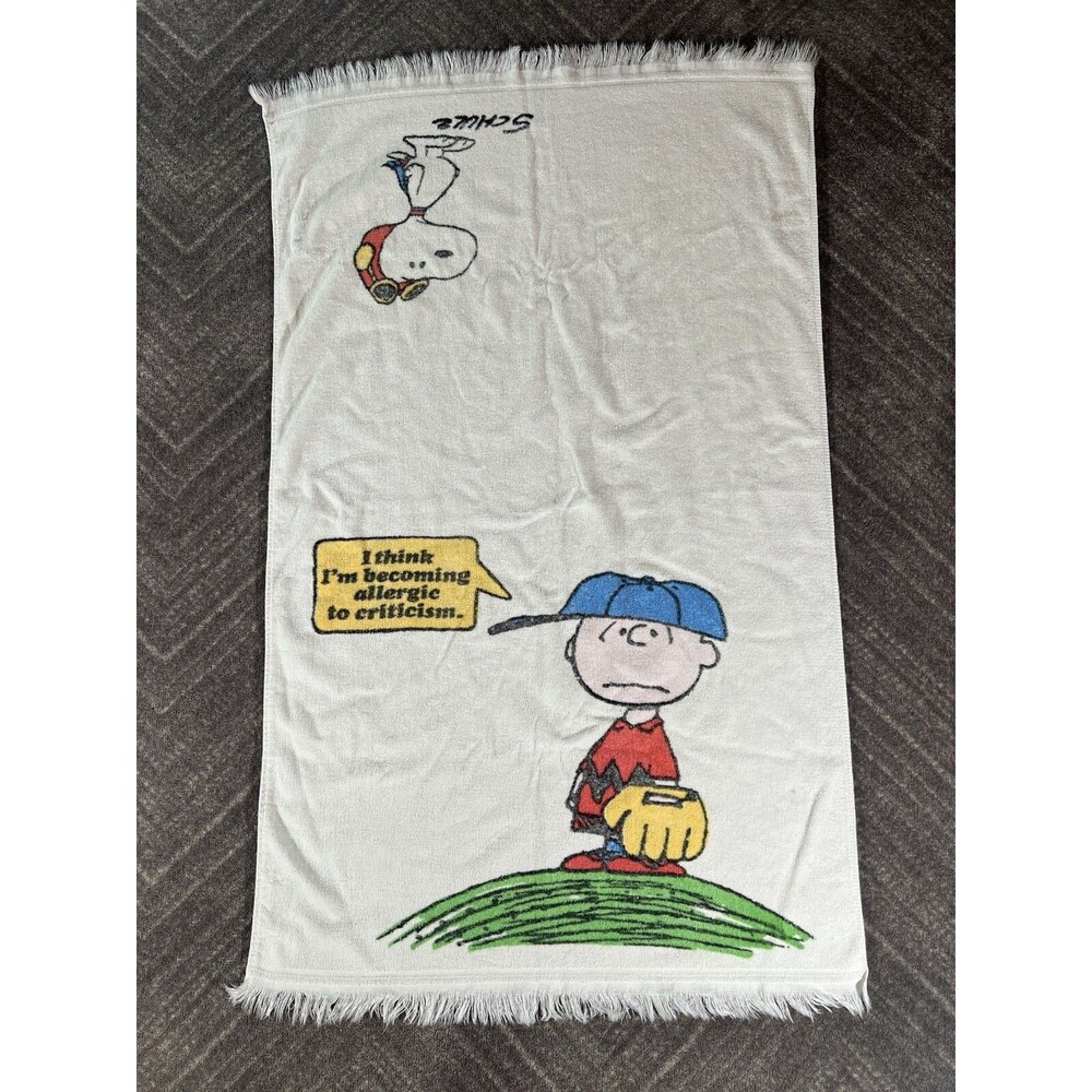 Peanuts Stevens Utica Snoopy Fringe Bath Towel Made in USA Vintage 24"x40"